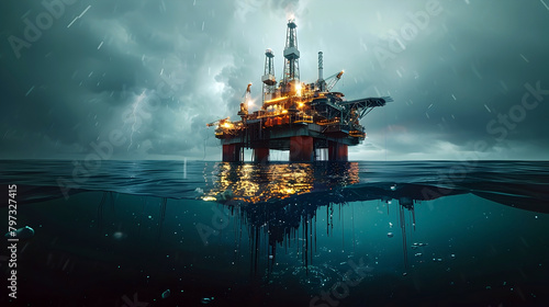 Offshore Oil Rig Amid Stormy Seas:Investigating Genetic Adaptation in Marine Organisms photo