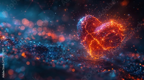 A mesmerizing abstract heart-shaped object emanating a glow, inviting viewers to immerse in its dreamlike beauty. photo