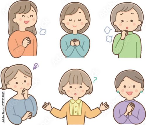 色々なポーズの若い女性のセット