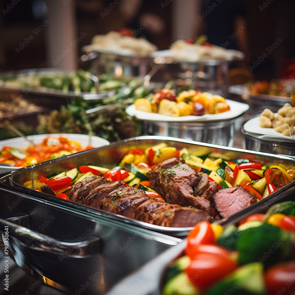 Obraz premium catering buffet food indoor in luxury restaurant with meat and vegetables