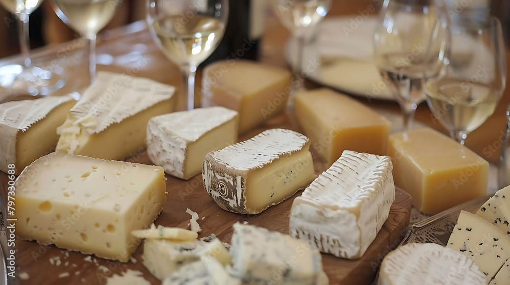 cheese and wine soiree on a wooden table