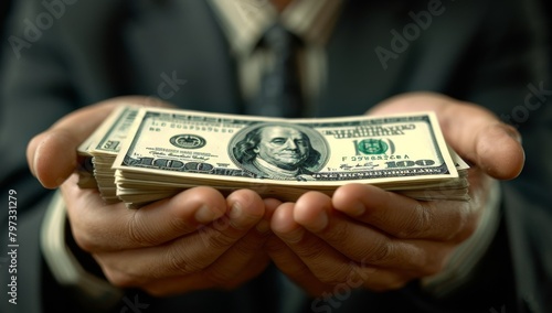 Successful Businessman Holding Cash - Wealth and Financial Success