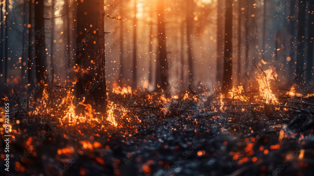 A forest fire is burning in the woods. Generative AI A forest fire is burning in the woods. Generative AI