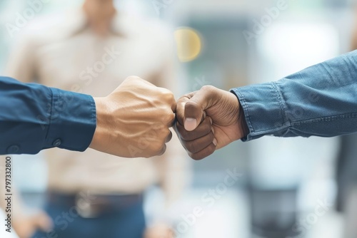 group of professionals sharing a fist bump photo