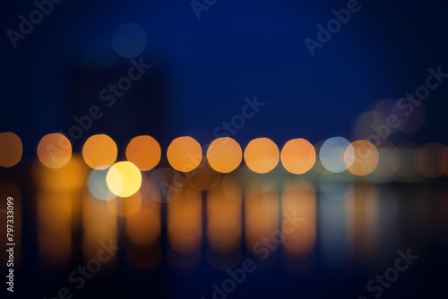 Abstract blue night city bokeh background