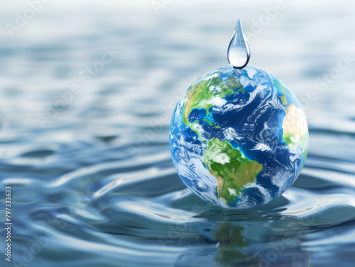 globe in the shape of a drop of water. Saving water and world environmental protection concept