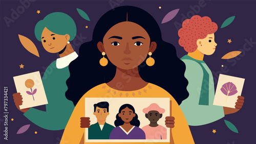 A young girl carrying a sign that reads Celebrating Our Ancestors Freedom adorned with pictures of influential figures from black history.. Vector illustration