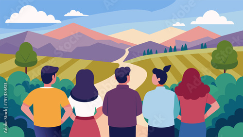 As they took in the stunning view of the vineyard the friends discussed the path that led them to this very moment and the exciting possibilities that. Vector illustration
