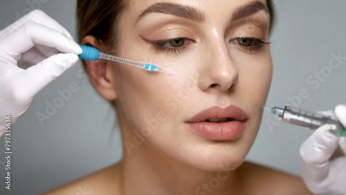 A woman getting Botox or dermal filler needle treatmen Generative AI 