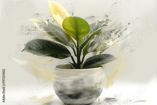 A plant in a white pot with a green leaf. Generative AI photo