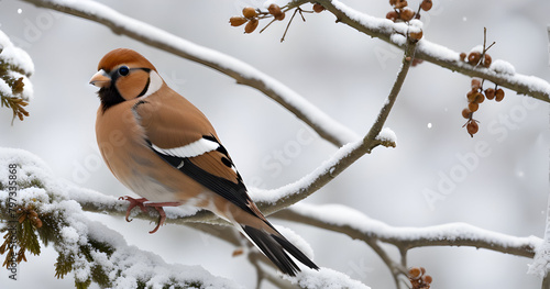 Natural background and a beautiful bird perched on a branch with a small moss tree