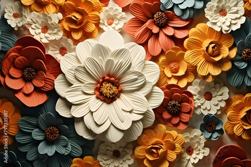 colorful  floral patterns in paper style on a black background. Generative Ai