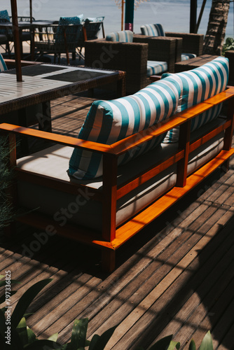 Furniture for outdoor recreation. Garden furniture in sunlight