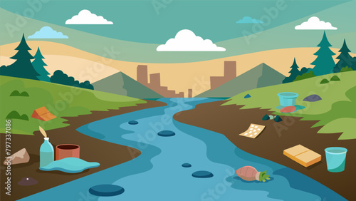 A polluted river filled with garbage once a source of clean drinking water for nearby communities now a source of disease and death due to