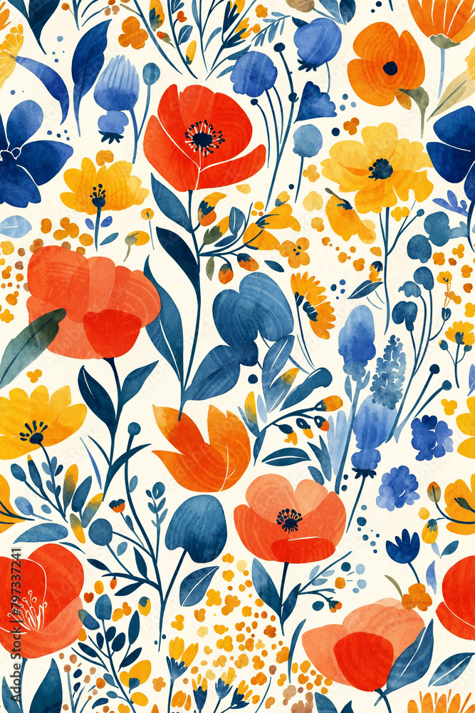 Abstract Watercolor Botanical Floral Seamless Pattern