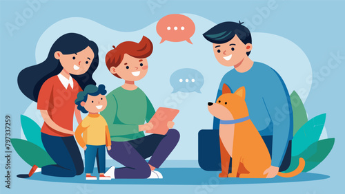 A family having a discussion about whether they can afford to adopt another pet.