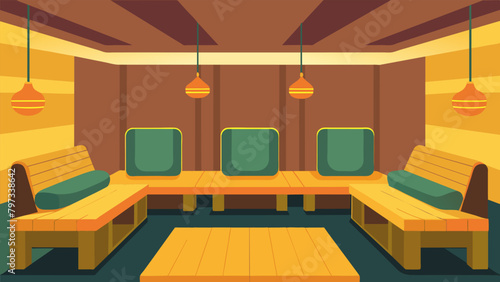 Comfortable padded benches and ergonomic headrests in the sauna providing a comfortable space for individuals to unwind and let go of stress and.