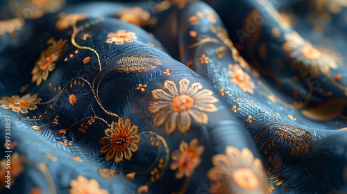 Capture the intricate weave of a silk brocade, showcasing its shimmering threads and delicate patterns. The interplay of light and shadow reveals its timeless elegance.