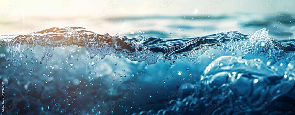 Water background with bubbles and water waves - obrazy, fototapety, plakaty 