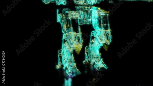 Rendering 3D animation, VISUAL EFFECTS sci-fi transformers robot Model on a black background
