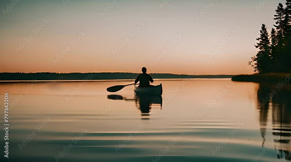 Canoeing on a Lake with Hills in the Background Canoeing on a Lake with Hills in the Background