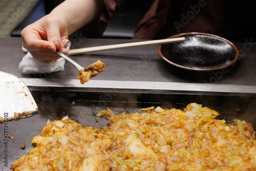 Monjyayaki, Japanese traditional teppanyaki. 