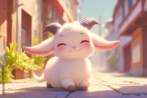 cute and happy cartoon goat on the street © Yoshimura