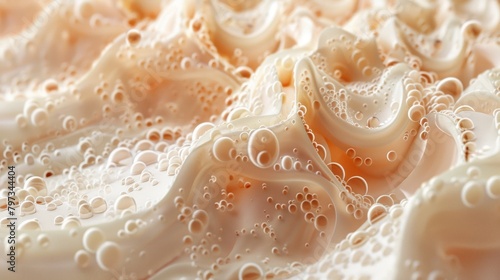 The image is of a white surface with many small bubbles on it of creamy