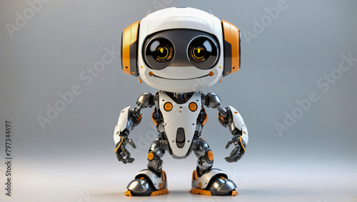 Friendly smiling robot facing the camera on a clean neutral background