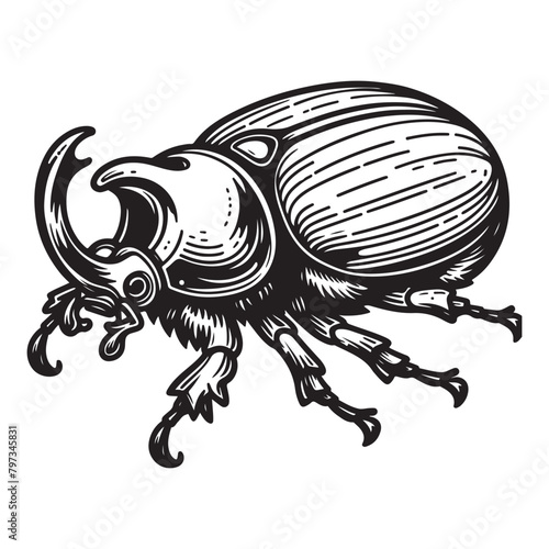 Line art of beetle cartoon vector illustration