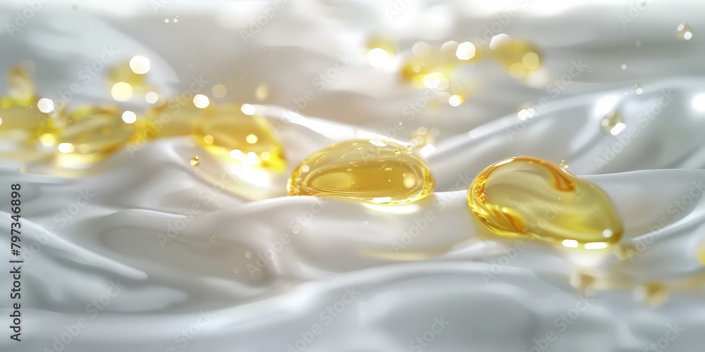 Golden yellow abstract oil bubbles or face serum background. Oil and water bubbles .golden yellow Bubbles oil or collagen serum for cosmetic product, banner poster Golden yellow abstract oil bubbles or face serum background. Oil and water bubbles .golden yellow Bubbles oil or collagen serum for cosmetic product, banner poster