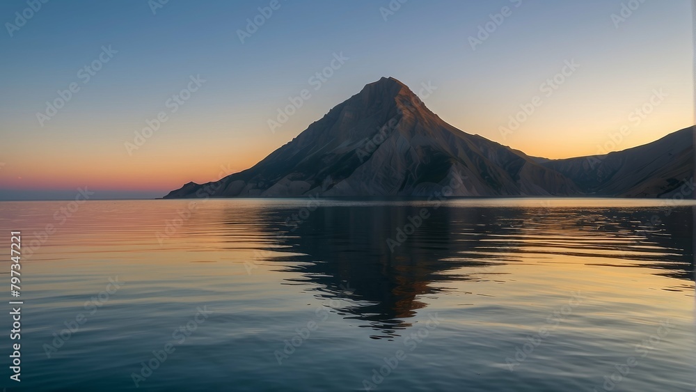 Serene sunset over a mountain lined lake with reflections Serene sunset over a mountain lined lake with reflections