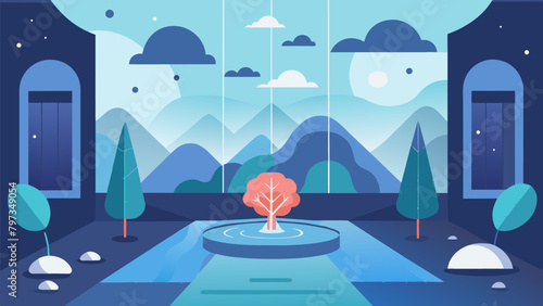 The sound of soothing music and gentle waterfalls in the clinics meditation room designed to stimulate alpha brain waves for improved creativity and.