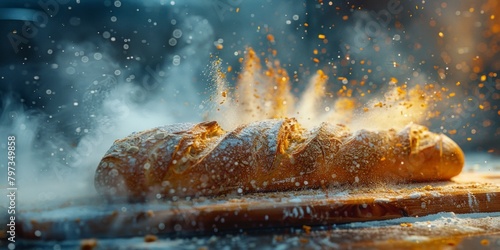 A loaf of bread sits on a table, emitting billows of smoke. The sliced bread appears to be undergoing a mysterious transformation.