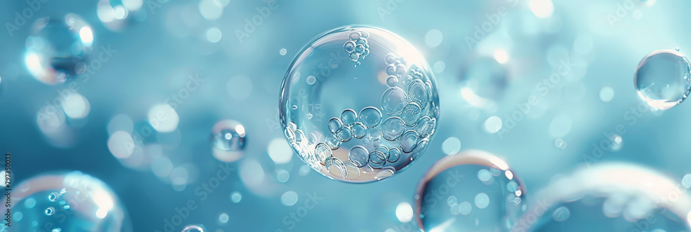 water drops and bubbles,,Collagen Skin Serum and Vitamin , bubbles in water, for beauty skin care cosmetics, spa products,abstract oil bubbles or face serum background. Oil and water bubbles .
