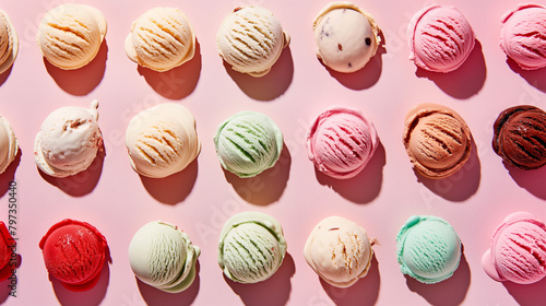 top view of colourful ice creams