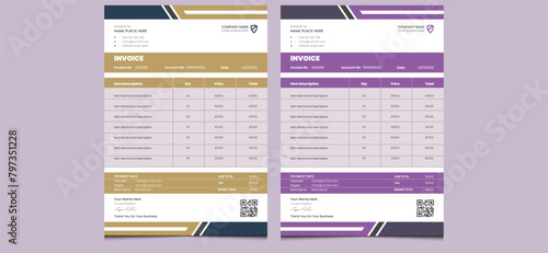 Unique simple clean elegant minimal abstract creative company modern corporate professional price money bills form payment receipt business invoice design template. 