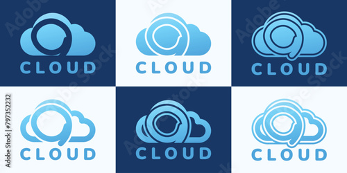 Set of letter O blue cloud logo. This logo combines letters and cloud shapes. Suitable for internet companies, apps, digital storage and the like.