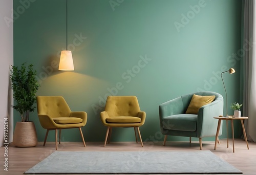 Frame mockup, ISO A paper size. Living room poster mockup. Interior mockup with house white background. Modern interior design. 3D render © Tjm