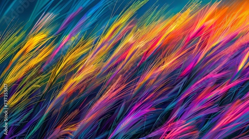 Detailed digital art of colorful feather texture background highlighting with detailed  colorful feather detailed close up background