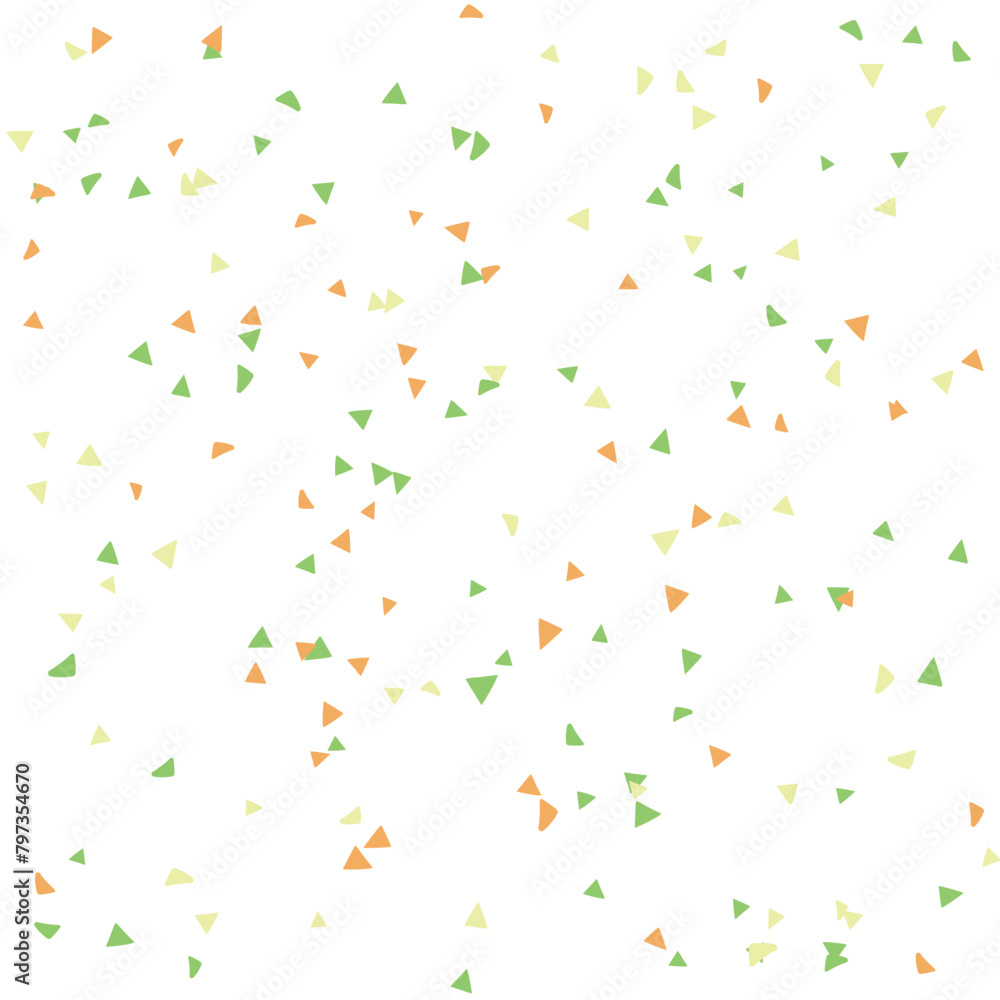 Festive pattern with colorful glitter triangles, confetti. Random, chaotic triangles. Bright background for party invites, wedding, cards, phone Wallpapers. Vector illustration. Typographic design.