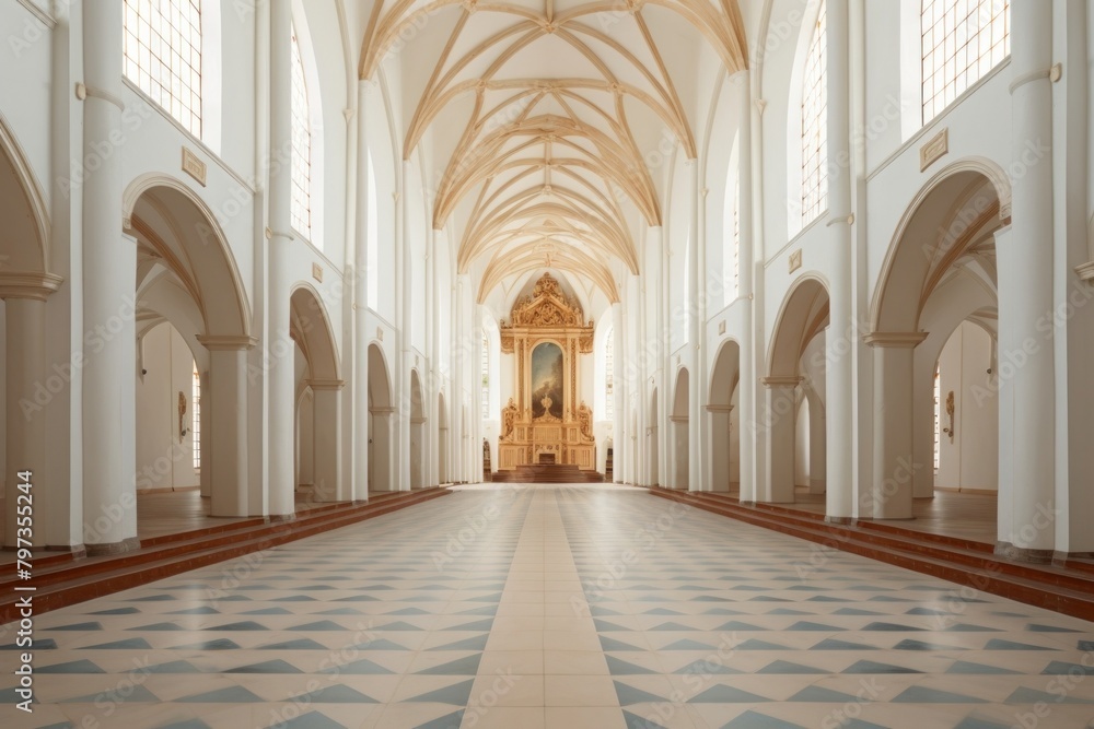 Empty scene of church architecture building flooring.