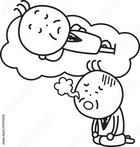 雲の上で寝そべる男性と元気なくため息をつく男性のイラスト