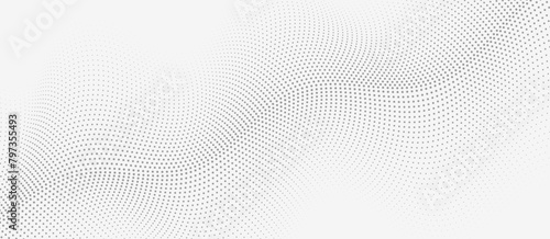 Abstract curve wavy lines halftone dotted on white background. Futuristic and Technology banner design. Minimal dots pattern with copy space. Design for presentation, web banner, cover. Vector EPS10.