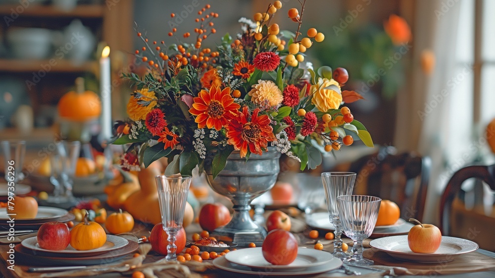 Thanksgiving Day dinner on a festively decorated table