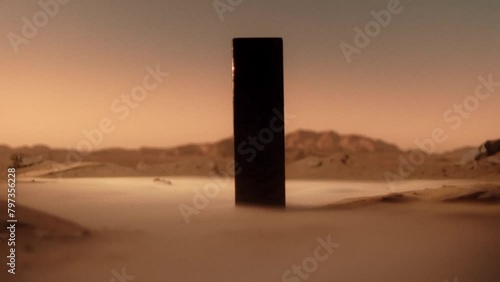 A 3d monolith in a desert on another planet