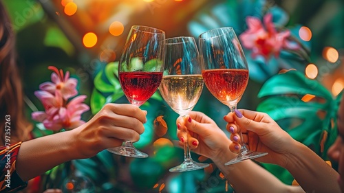 Wine tasting among friends or wine-related celebrations photo