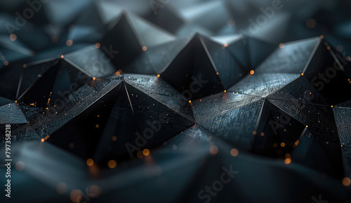 Black abstract background with low poly geometric shapes. Created with Ai