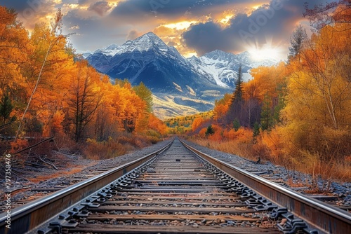Railway tracks in America. A beautiful American landscape. The concept of railway transport, logistics
