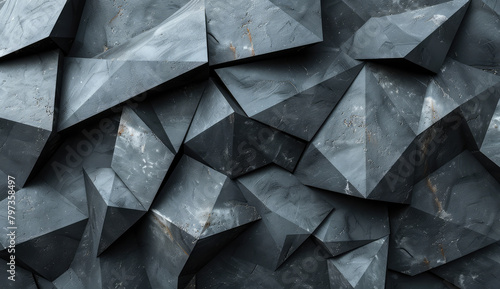 Black and gray geometric background with dark abstract triangles. Dark grey texture. Created with Ai